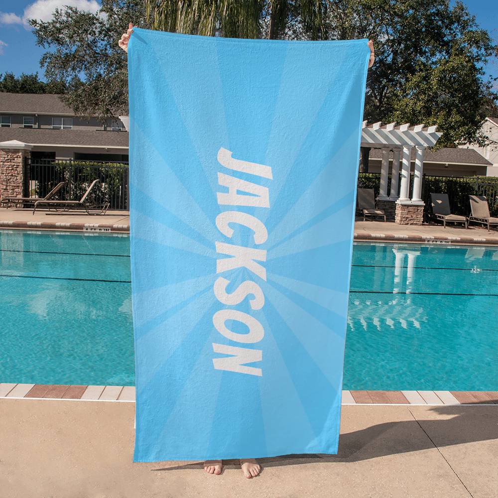 Personalized Sunburst Beach Towel - blue