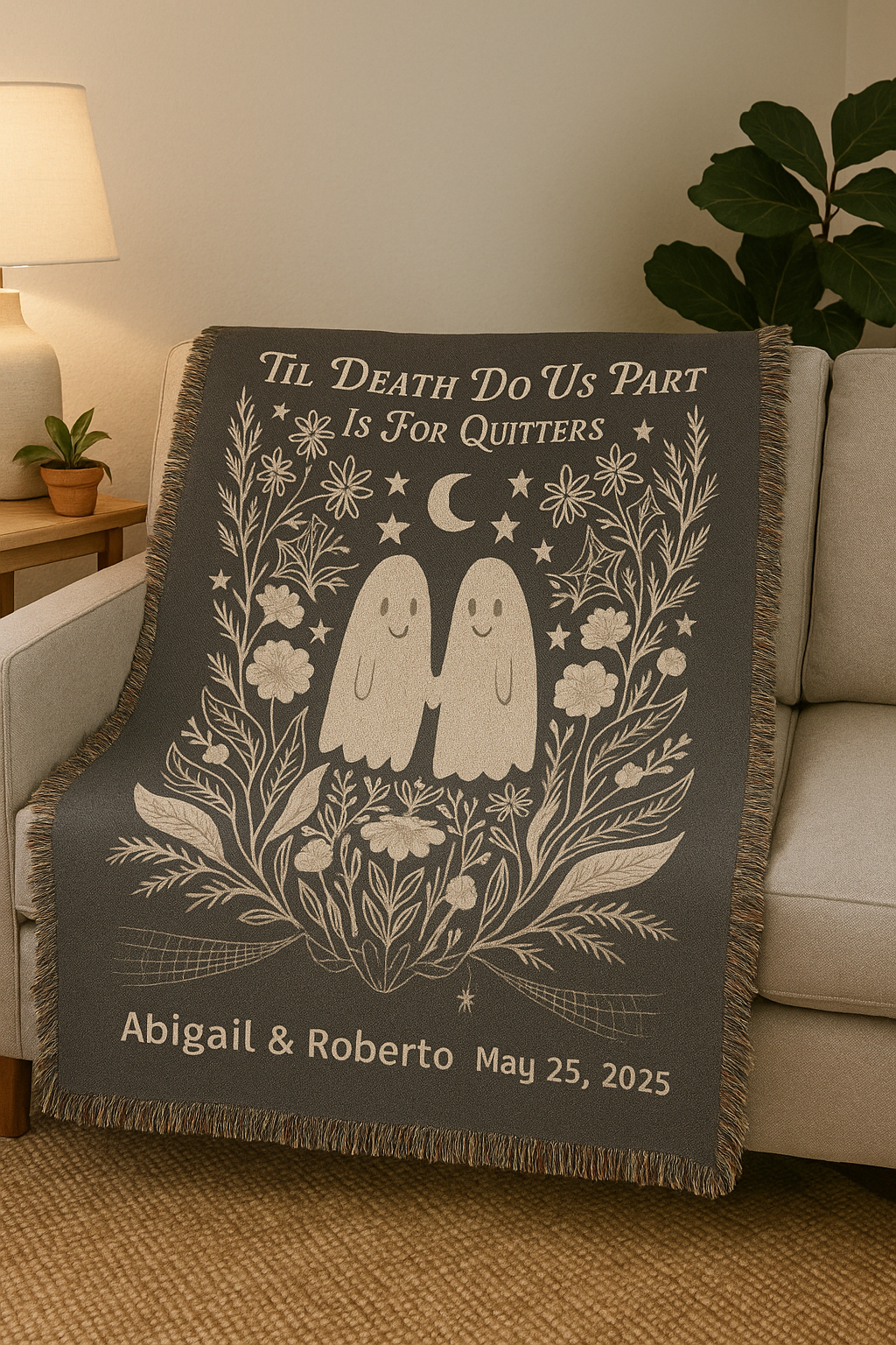 "'Till death do us part is for Quitters" woven blanket