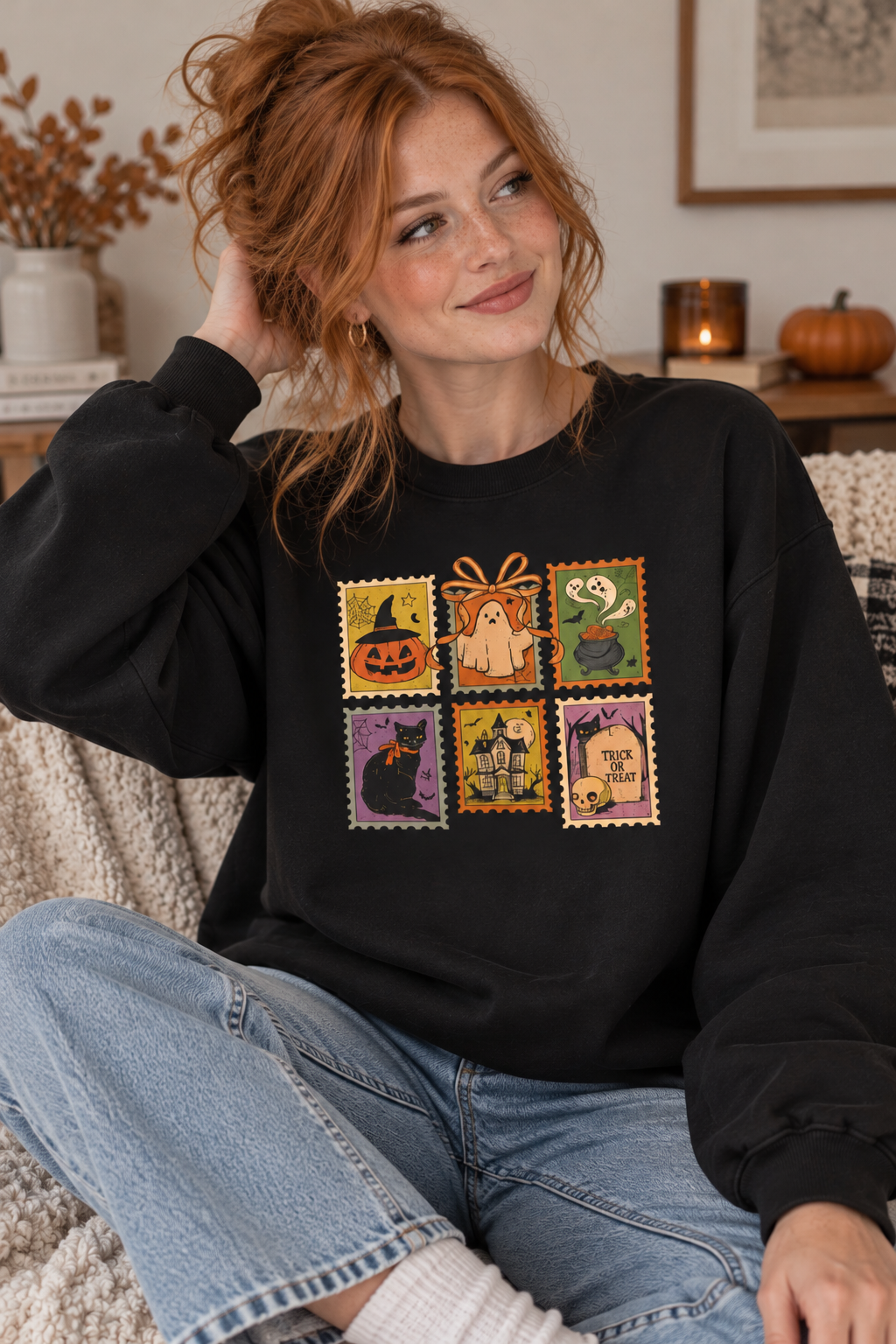Vintage Halloween Postage Stamp Sweatshirt