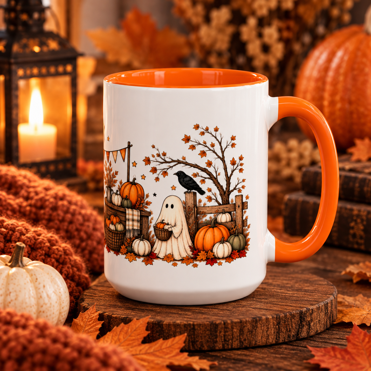 Vintage Ghost Pumpkin Patch Halloween Mug