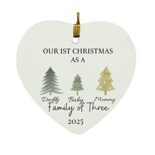 Personalized Family of Three Christmas Ornament – Baby’s First Christmas Keepsake