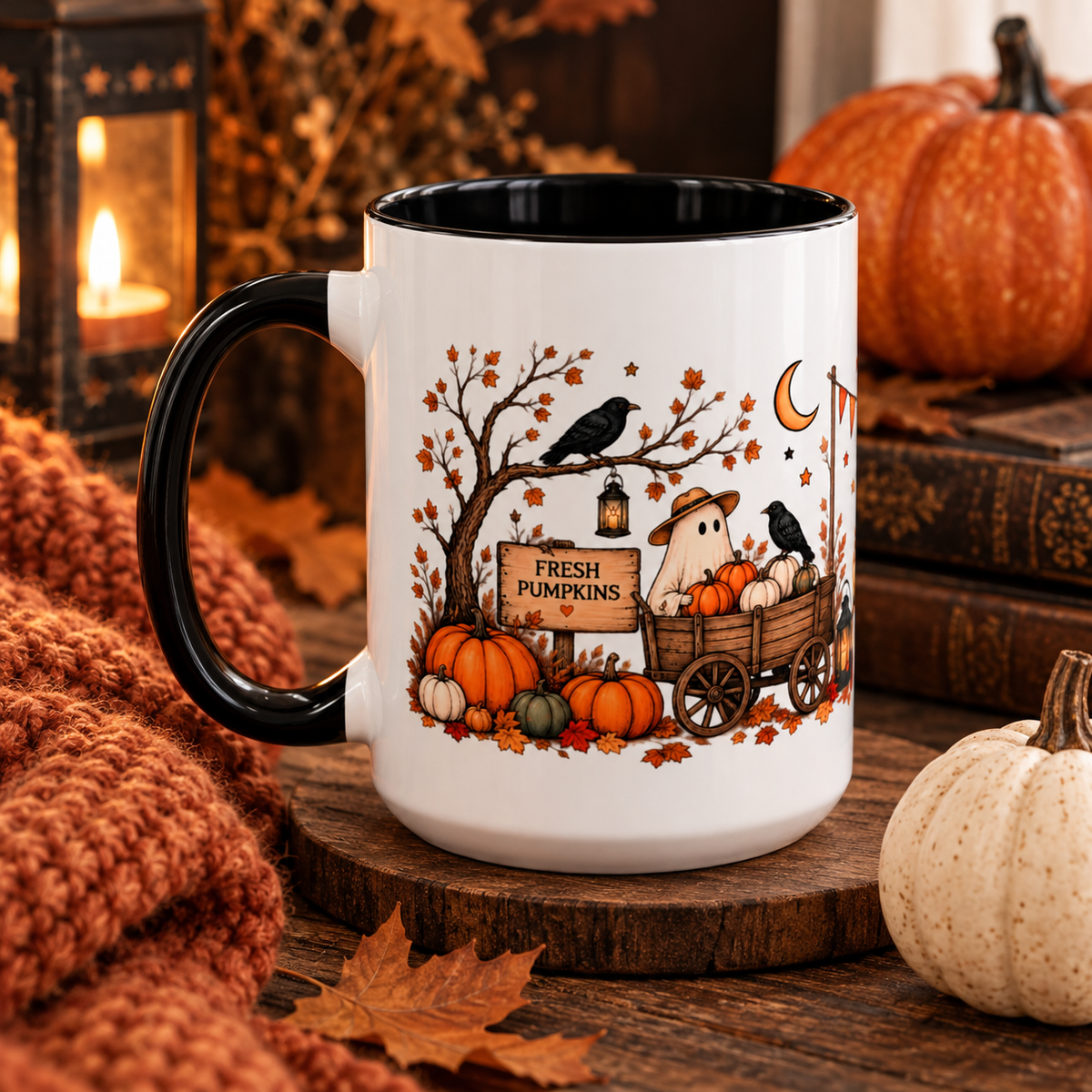 Vintage Ghost Pumpkin Patch Halloween Mug