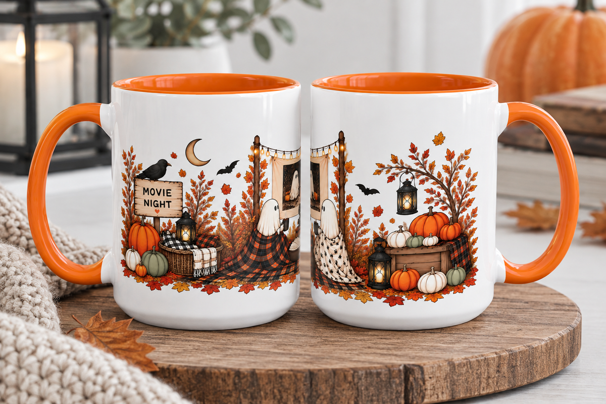 Cozy Ghost Movie Night Halloween Mug