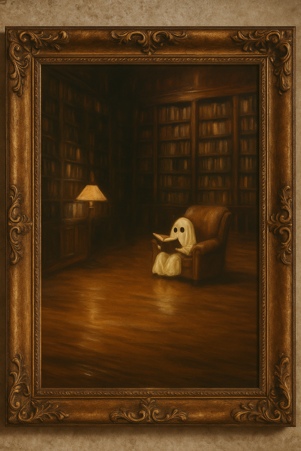 Ghost in the Library Wall Art | Halloween Matte Poster | Gothic Spooky Cozy Decor
