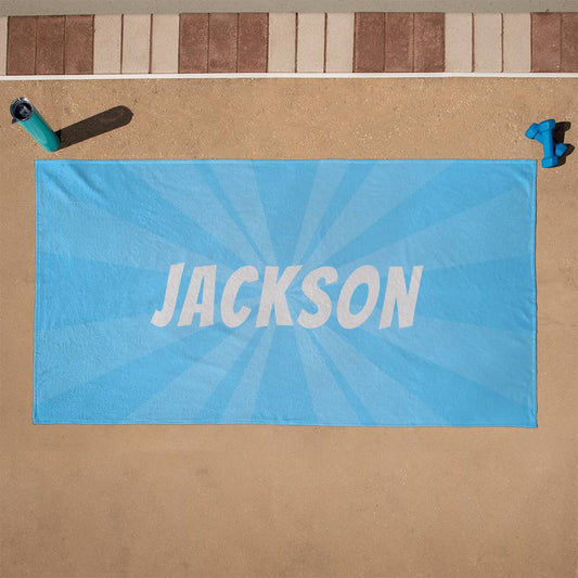 Personalized Sunburst Beach Towel - blue
