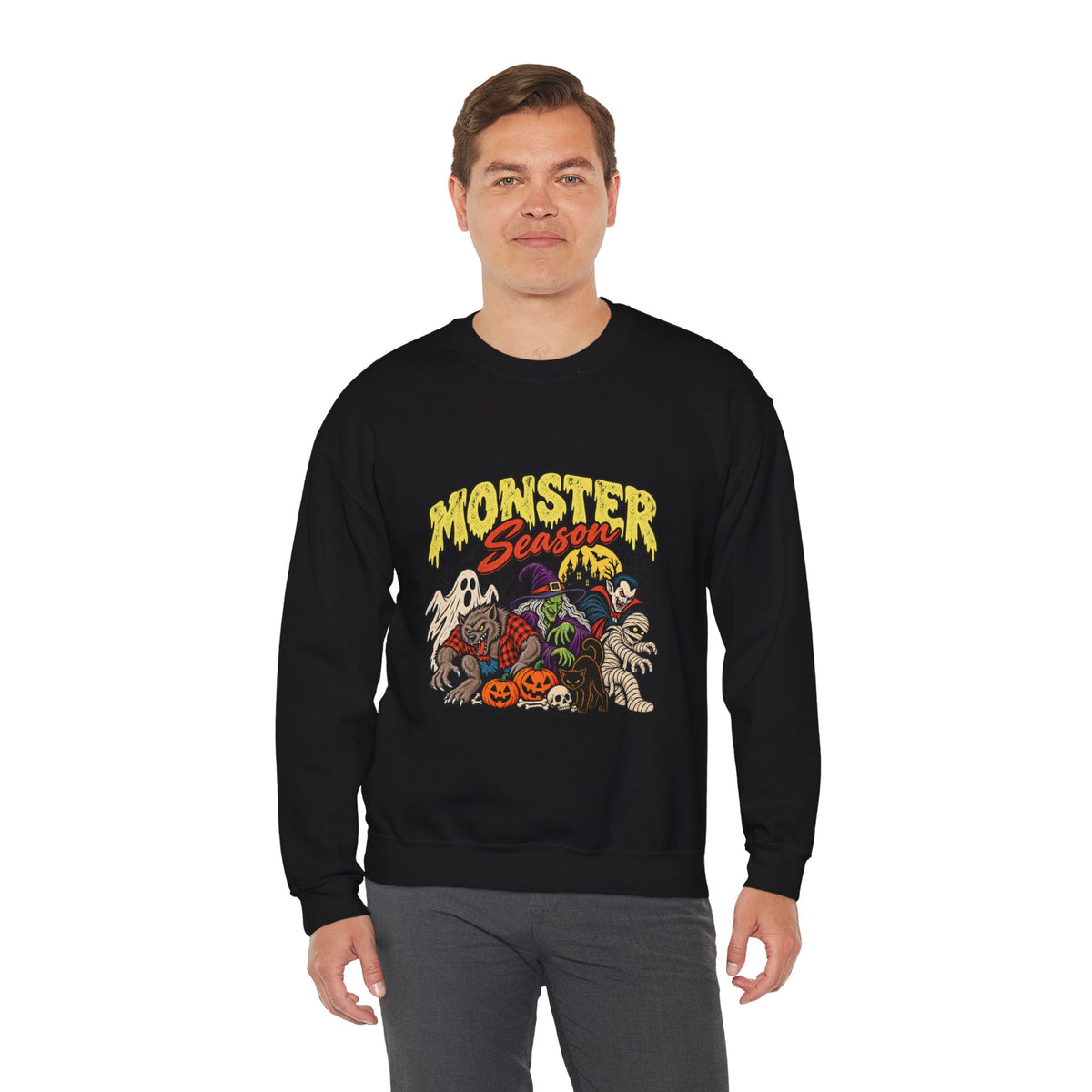 Monster Season Vintage Halloween Sweatshirt – Retro Monsters Unisex Crewneck